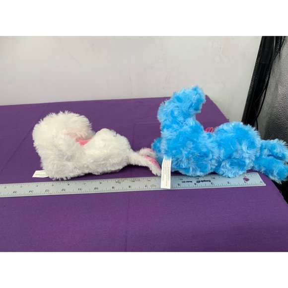 Midwood 7 Inch 2 Plush Stuffed Animal Bunnies Blue White Shimmery Feet and Ears - Picture 6 of 7